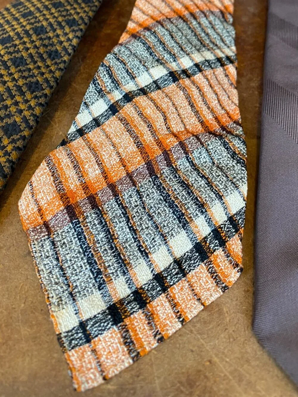 LOT FIVE Vintage Ties Macy's Croydon Tootal Westminster Silk Gold Brown Plaid